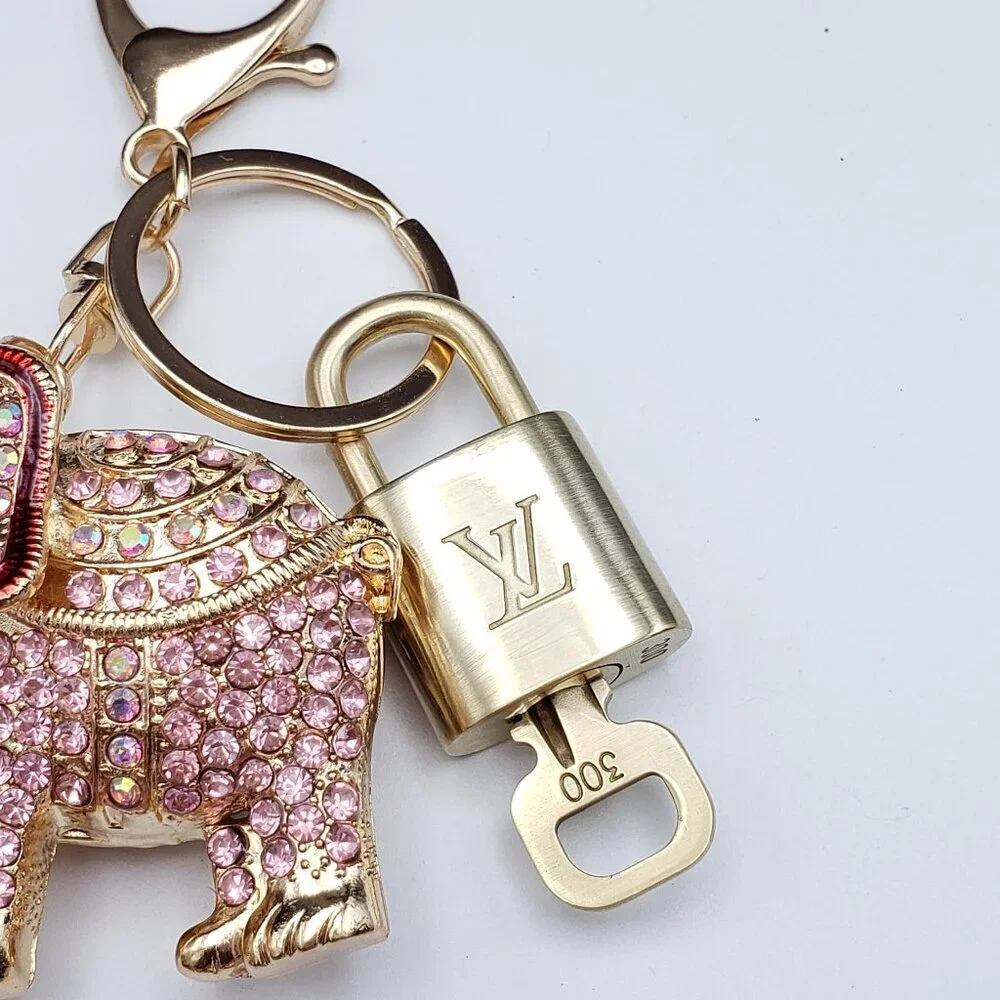 Authentic Louis Vuitton Lock & Key Gold✨Unbranded Elephant Keychain Bag Charm LV